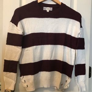 Pink Republic Sweater Women’s Size XS Maroon Cream Chunky Stripe Junior’s Sizing